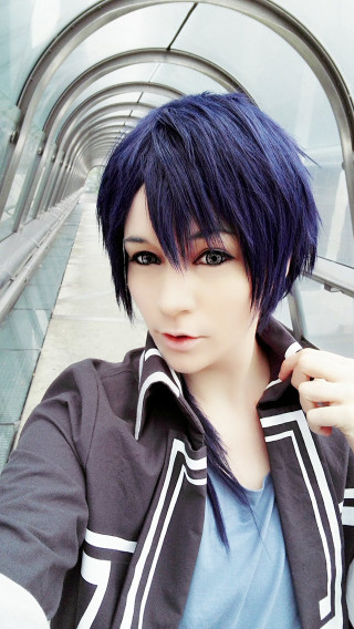 Blue hair jacket cosplay glass - a hand free wallpaper for mobile