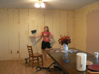Woman painting kitchen brown hair - action painting free wallpaper for desktop