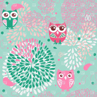 Owls flowers blue background pink - a pattern free wallpaper for tablet