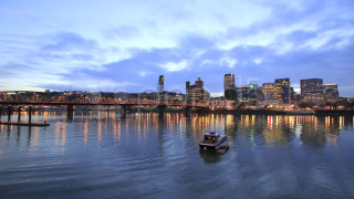Boat water city night bridge - the water near a city free wallpaper