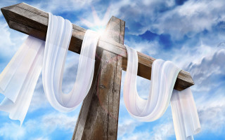 Cross white ribbon sky background - a white ribbon free wallpaper