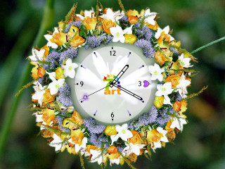 Clock flowers green background white - artgem free wallpaper for desktop