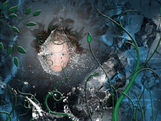 Woman green plant hair blue - android jones free wallpaper