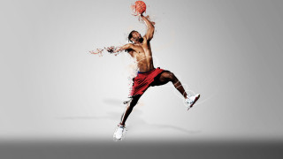 Man jumping basketball air hands 5 - a basketball free wallpaper