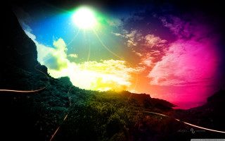 Rainbow colored sky clouds sun 3 - a trail free wallpaper