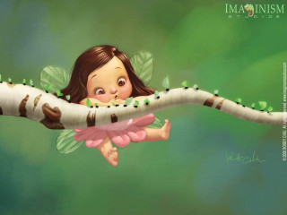 Girl branch caterpillar green background - a branch free wallpaper for desktop