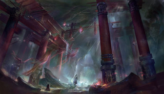 Futuristic city columns pillars painting - clint cearley free wallpaper