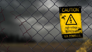 Caution sign chainlink fence dark - sign free wallpaper