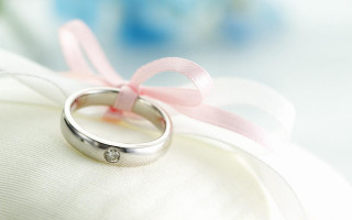 Wedding ring pink ribbon pillow 2 - a flower in the background free wallpaper