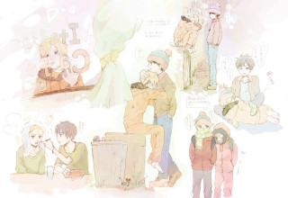 Group people sitting room drawings - the wall behind them free wallpaper