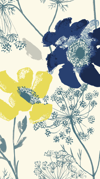 Blue yellow flower white background 2 - print free wallpaper for mobile