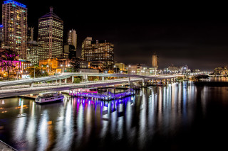 City skyline night bridge boats 5 - anson maddock free wallpaper