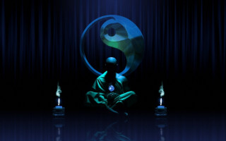 Person sitting blue black background - symmetrical balance free wallpaper