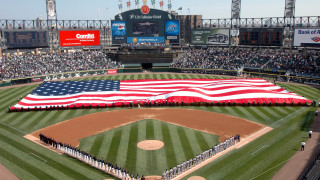Large american flag baseball field - a large american flag free wallpaper