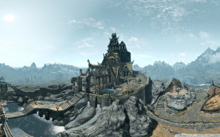 Castle mountain bridge scenery computer - a mountain side free wallpaper