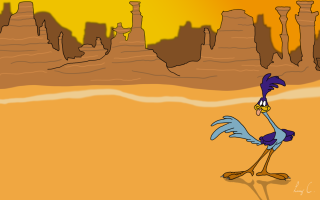 Cartoon bird blue head desert - a desert area free wallpaper