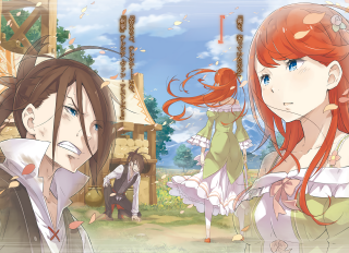 Anime characters building sky background 2 - synthetism free wallpaper