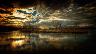 Lake water clouds sky trees - atmospheric free wallpaper