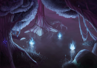 Forest fireflies trees bushes purple - tree and bushes free wallpaper