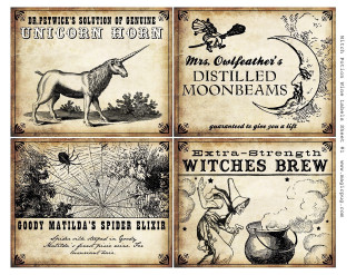 Witches brew labels unicorn black - fantasy magic free wallpaper for desktop