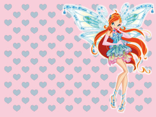 Cartoon fairy hearts pink background - fantasy style free wallpaper