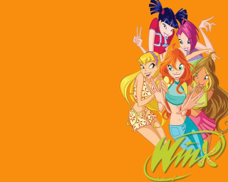 Cartoon girls orange background win - a orange background free wallpaper
