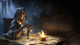 Woman candle creepy figure sitting - bastien l. deharme free wallpaper