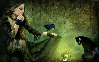 Woman bird glowing orb gothic - dark fantasy art free wallpaper