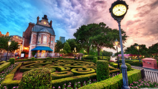 Garden maze clock dusk whimsical - dusk time free wallpaper