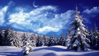 Snowy landscape moon trees blue - a few tree free wallpaper