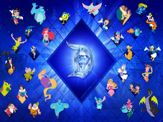 Blue diamond cartoon characters center - crystal cubism free wallpaper