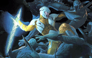 Man yellow white monsters starship - donato giancola free wallpaper