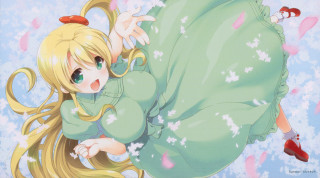 Woman laying green dress red - her foot free wallpaper