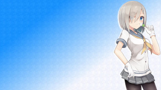 Anime girl school uniform blue - black pants free wallpaper