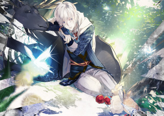 Woman sword rock wolf glowing - glowing free wallpaper