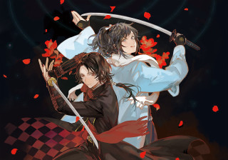 Anime characters swords blood backs - their back free wallpaper for desktop