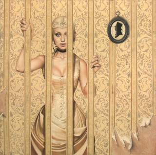 Woman dress bars door clock - in gouache free wallpaper for tablet