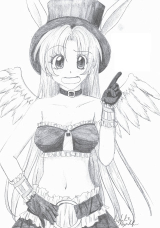 Girl wings top hat gun - anime art free wallpaper for mobile