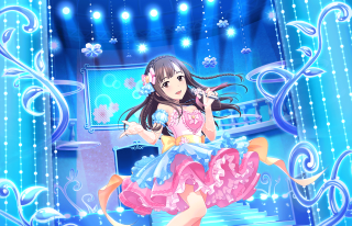 Girl pink dress dancing stage - a blue curtain behind her free wallpaper