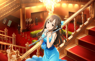 Woman blue dress staircase sword - a staircase free wallpaper
