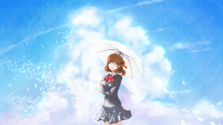 Woman umbrella clouds sky background - cloud behind her free wallpaper