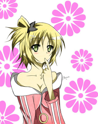 Girl pink dress bow flower - an anime drawing free wallpaper for mobile