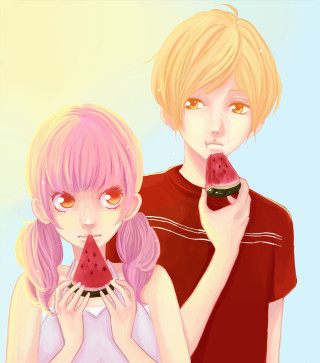 Couple watermelon slices eating hands - aya goda free wallpaper for tablet