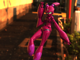 Pink robot street builing 3d - redshift free wallpaper