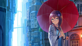 Woman holding umbrella city street - aguri uchida free wallpaper for desktop