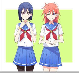 Anime girls blue skirts red - two anime girl free wallpaper for tablet