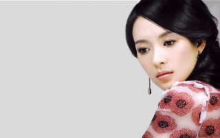 Woman black hair red dress - chen yifei free wallpaper