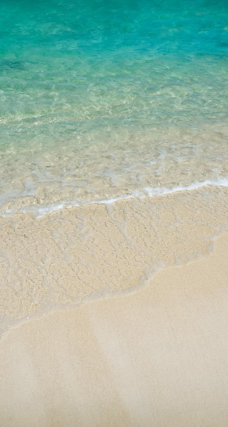 Sandy beach blue ocean white - impressionist free wallpaper for mobile