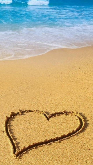 Heart sand beach waves boat - bascove free wallpaper for mobile