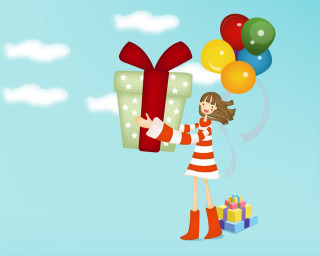 Woman holding large present balloons - present free wallpaper